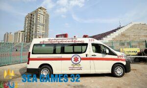 114 xe cứu thương được Bộ y tế Campuchia huy động phục vụ miễn phí tại SEA Games 32. Ảnh: Lâm Thoả