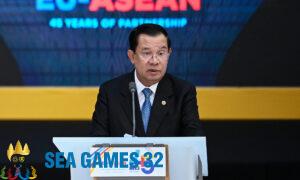 Thủ tướng Campuchia Hun Sen phát biểu tại hội nghị thượng đỉnh EU - ASEAN ở Brussels, Bỉ tháng 12/2022. Ảnh: AFP