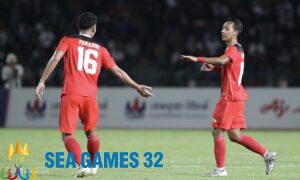 Cầu thủ Indonesia mừng bàn khi hạ Campuchia 2-1 ngày 10/5/2023, duy trì thành tích toàn thắng ở vòng bảng bóng đá nam SEA Games 32 tại Phnom Penh, Campuchia. Ảnh: Lâm Thỏa